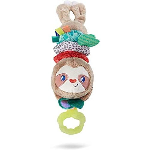 Infantino Music & Motion Pulldown Sloth, Musical Plush Sloth with Multi-Textured Teether for Tactile Exploration, Easily Attaches to Strollers and Gyms, BPA-Free