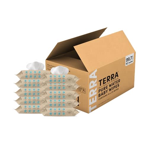 Terra Bamboo Baby Wipes: Pure Water Wipes, 99.7% Pure New Zealand Water, 100% Biodegradable Bamboo Fiber, 0% Plastic, Unscented Baby Wipes for Sensitive Skin, 10 TRAVEL PACKS of 24 Wipes
