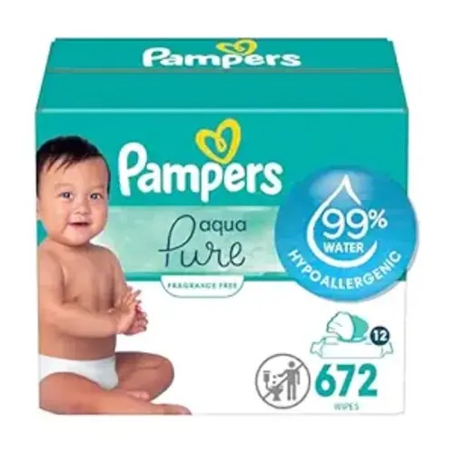 Pampers Aqua Pure Sensitive Baby Wipes, 99% Water, Hypoallergenic, Unscented, 12 Flip-Top Packs (672 Wipes Total) (Packaging May Vary) - 56 Count (Pack of 12)