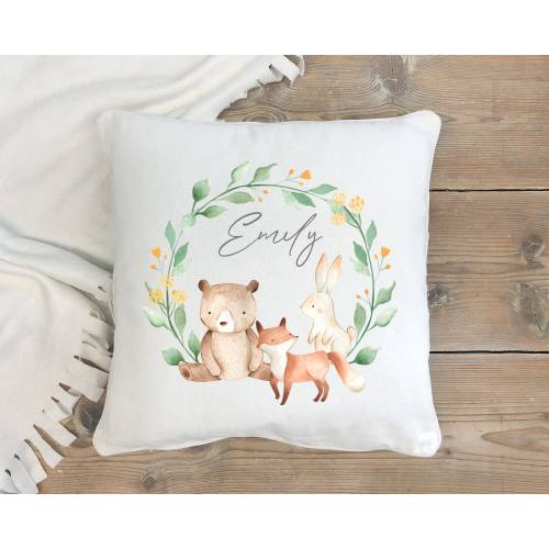 Woodland Animals Nursery Cushion , Forest Animals Nursery Cushion , Personalised Baby Cushion , Nursery Decor , Woodland Theme, Fox, Rabbit