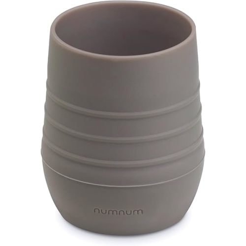 NumNum Silicone Training Cup for Babies 4+ Months – 2oz Non-Slip, Easy-Grip Baby Cup for Self-Feeding – Open Cup for Toddlers, 100% Food-Grade, BPA-Free, Dishwasher Safe, 1 Pack Gray