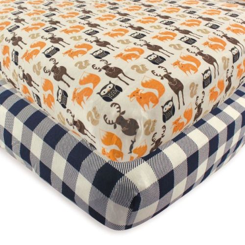 Hudson Baby Infant Cotton Fitted Crib Sheet, Forest, One Size