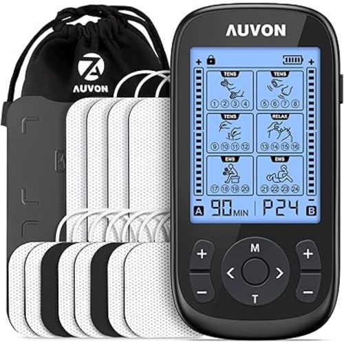 AUVON 3-in-1 TENS Unit Muscle Stimulator, EMS Massage Machine with 40 Intensities for Gradual Shoulder, Sciatica, Back Pain Relief, 24 Modes Rechargeable Electronic Pulse Massager with 12 TENS Pads