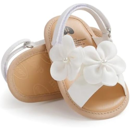 GDSDYM Infant Baby Girls Summer Sandals with Flower Bowknot Soft Sole Wedding Dress Flats Newborn First Walkers Crib Dress Shoes