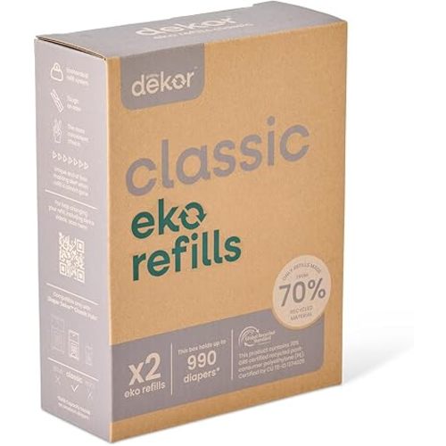 Diaper Dekor Pail Refills for Classic Original & Eko Diaper Pails, 2 Pack Unscented| Extra Thick Refills Made With 70% Recycled Materials
