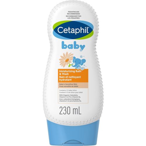 Cetaphil Baby Moisturizing Bath and Wash with Organic Calendula, Vitamin E and Vitamin B5 - Soothes Sensitive, Dry Skin - Paraben, Colourant and Mineral Oil Free, 230ml