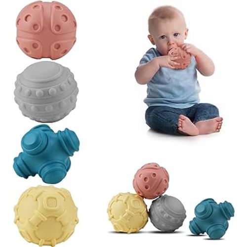 Baby Soft Textured Ball Set,Sensory Ball Toys,Sound&Bath Toys Balls,Suitable for Baby Sensory Exploration Toys Gift Over 6+ Months(4PCS)