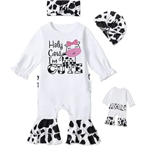 Newborn Girl Clothes Ruffle Letter Print Romper Infant Bell Bottom Jumpsuit Boho Baby Girl Clothes with Headband Hat