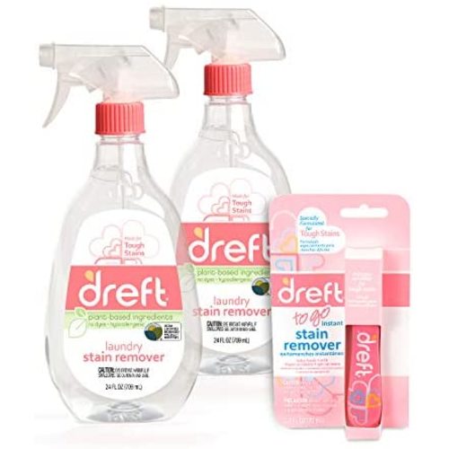 Stain Remover for Baby Clothes by Dreft, 24oz Pack of 2 Laundry Stain Remover Spray + Dreft To Go Instant Stain Remover Pen, Hypoallergenic, Great for Cloth Diapers