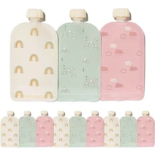 Hippypotamus Reusable Baby Food Pouches - 12 Pack - Baby Food Storage - Pouches Toddler - Refillable Squeeze Pouch for Kids (SAGE/Blush/Nude)