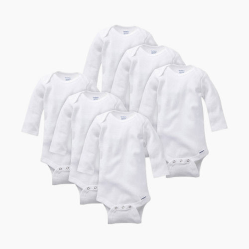 Long Sleeve Solid Onesies Bodysuit (6 Pack) - White