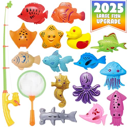 CozyBomB™ Kids Fishing Bath Toys Game | Magnetic Floating Toy Magnet Pole Rod Net, Plastic Floating Fish Toddler Pool Education Teaching and Learning Colors Birthday Age 3 4 5 6 Year