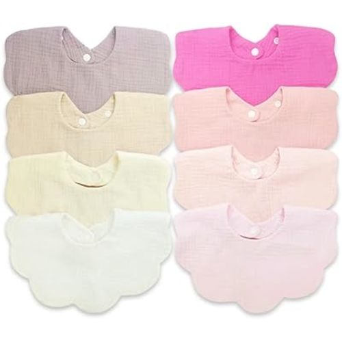 EllieHouse Baby Bibs for Girls Boys 8 Pack Muslin Drool Teeth Drooling Teething Bibs Muslin Cotton for Toddler Infant