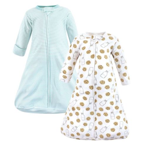 Hudson Baby Cotton Long-sleeve Wearable Sleeping Bag, Sack, Blanket, Mint Milk Cookies Long Sleeve, 0-3 Months