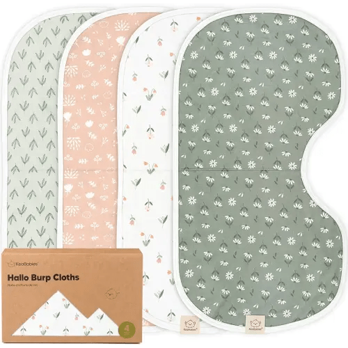 KeaBabies 4-Pack Baby Burp Cloths Baby Girl, Boy - Organic Cotton Burp Cloth, Extra Large, Absorbent, Soft Burping Cloths & Bibs Set for Babies, Newborn Burp Clothes, Thick Burp Rags (Fleur)