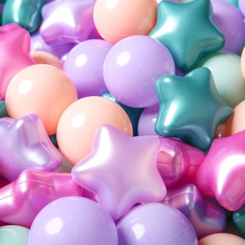 TRENDPLAY Star Ball Pit Balls for Toddlers -50 100 200 Count Star Balls Different Shapes, Non-Toxic Plastic Balls for Safe Play, Boys Girls Festival Party Decoration