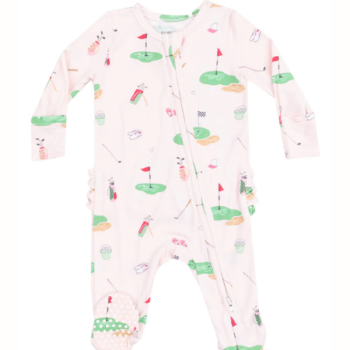 2-Way Zip Ruffle Back Footie, Golf Things Pink – SpearmintLOVE