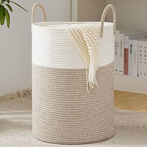 Cotton Rope Laundry Hamper by YOUDENOVA, 58L - Woven Collapsible Laundry Basket - Clothes Storage Basket for Blankets, Laundry Room Organizing, Bedroom Storage, Clothes Hamper – Brown