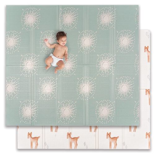 JumpOff Jo - Extra Large Waterproof Foam Padded Play Mat for Infants, Babies, Toddlers, Play Pens & Tummy Time, Foldable Activity Mat, 77 x 70 x 0.6 inches