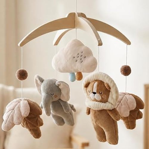 let's make Plush Safari Animal Baby Mobile for Crib, Neutral Nursery Decor