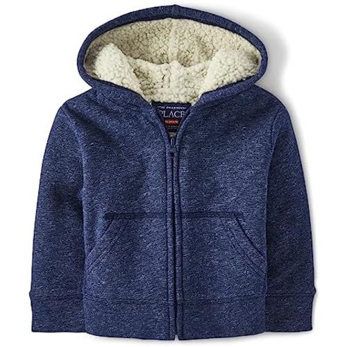 The Children's Place Baby Boys' and Toddler Long Sleeve, Sherpa Lined, Zip-Front Hoodie Sweatshirt
