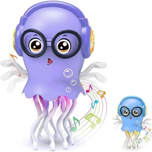Baby Toy Dancing Jellyfish, Interactive Crawling Jellyfish Bump and Go Toy with Music & Lights, Sensory Tummy Time Toys for Toddlers 3-12 Years, Kids Birthday Chirstmas Gifts for Boys Grils