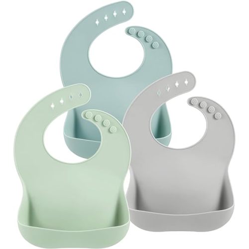 PandaEar 3 Pack Silicone Baby Bibs for Boys Girls| Waterproof Toddler Bibs| Adjustable Unisex Baby Bibs for Eating| BPA Free Soft Durable Silicone Bibs with Large Food Catcher