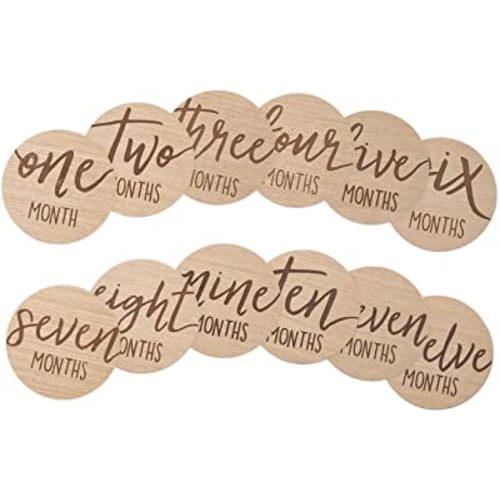 Kate & Milo Baby Monthly Milestone Marker Discs - Classic Cursive Script Wooden Discs with Reversible Photo Props for Baby Announcement and Milestones, Gender-Neutral Gift for Newborn Boy and Girl