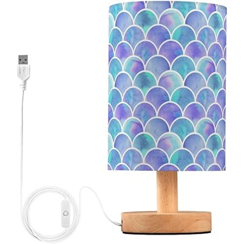 ALAZA Watercolor Rainbow Scales Of Mermaid Decor Bedside Table Lamp with USB Port for Bedroom Nightstand Office Desk LED Bulb Included