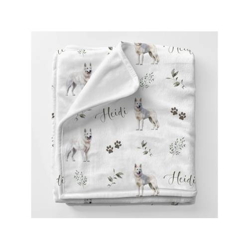 White GSD Baby Blanket Black German Shepherd Crib Bedding Baby Boy Hospital Blanket Baby Shower Gift Personalized Blanket Baby Name Gift