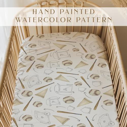 Vintage Baseball Personalized Crib Sheet Watercolor Baseball Nursery Crib Sheet Personalized Baby Boy Bed Baseball Theme Room Bedding Set