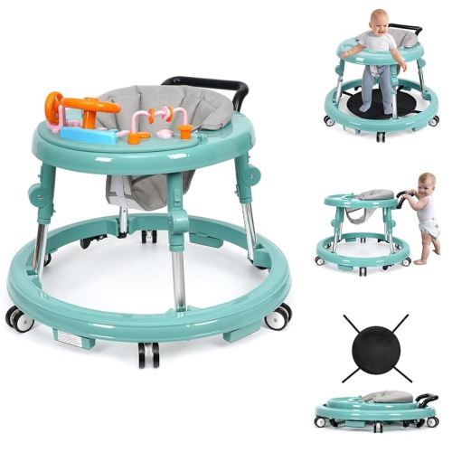 Music and Lights Baby Walker Foldable with 9 Adjustable Heights, Baby Walker with Wheels Portable, Infant Toddler Walker for Baby Boy Girls 6-18 Months
