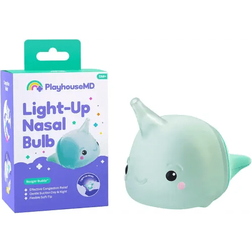 Booger Buddy Nasal Aspirator Bulb, Narwhal - with LED Light for Babies & Toddlers – BPA-Free Snot Remover for Infant Stuffy Nose and Congestion Relief – Easy to Clean Design