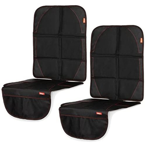 Diono Ultra Mat Pack of 2 Full Size Car Seat Protectors For Under Car Seat, Crash Tested With Premium Ultra Thick Padding For Durable, Water Resistant Protection, Includes 3 Mesh Storage Pockets