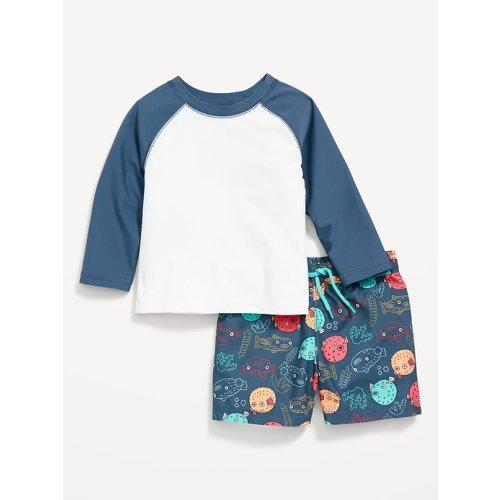 Unisex Raglan-Sleeve Rashguard Swim Top & Trunks for Baby