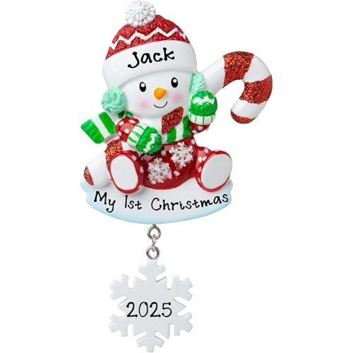2025 New Baby Decorating Christmas Lights on Tree Personalized Baby`s First Christmas Hanging Tree Ornament New Born Baby Gift-Free Personalized (Red Snow Baby)