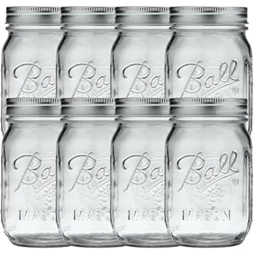 Ball Regular Mouth Pint (16 oz.) Mason Jars with Lids and Bands, for Canning or Drinkware, 8 Count