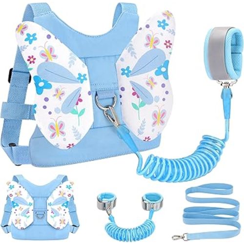Accmor 3 in 1 Toddler Harness Safety Leashes + Anti Lost Wrist Link, Kids Harness Children Leash for Girls, Child Safety Leash Cute Baby Safety Harness Belt Strap Hold Kids Close While Walking (Blue)