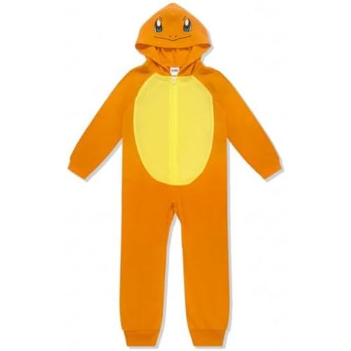 Pokemon Kids Onesie Pajamas - Pikachu & Charmander Boys Long Sleeve Zip Up Hooded Blanket Sleep, One Piece Costume - Official