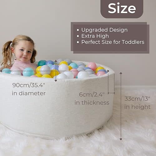 Wonder Space Deluxe Kids Round Ball Pit, Premium Handmade Kiddie Balls Pool, Soft Indoor Outdoor Nursery Baby Playpen, Ideal Gift Play Toy for Children Toddler Infant Boys and Girls (Light Pink)