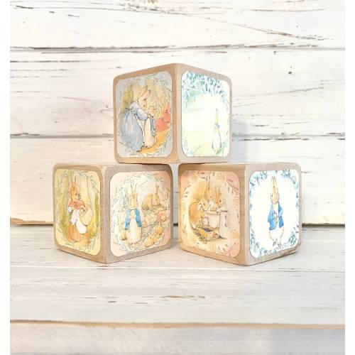 Beatrix Potter - Wood Blocks - Peter Rabbit - Nursery Room Decor - Benjamin Bunny - Baby Girl Nursery - Shelf Decor - 2 Inch Blocks