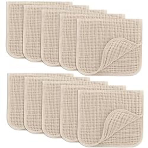 Comfy Cubs Muslin Burp Cloths Large 100% Cotton Hand Washcloths Set for Babies, Baby Essentials 6 Layers Extra Absorbent and Soft Boys & Girls Baby Rags for Newborn Registry (Sand, 10-Pack, 20" X10") - 10-Pack 20"X10"