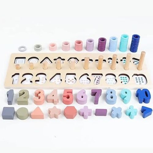 Montessori Shape Sorting and Number Counting Game for Toddlers - Wooden Toys Number Puzzle for Ages 3-5 - Fun and Educational Preschool Math Learning Activity for Kids