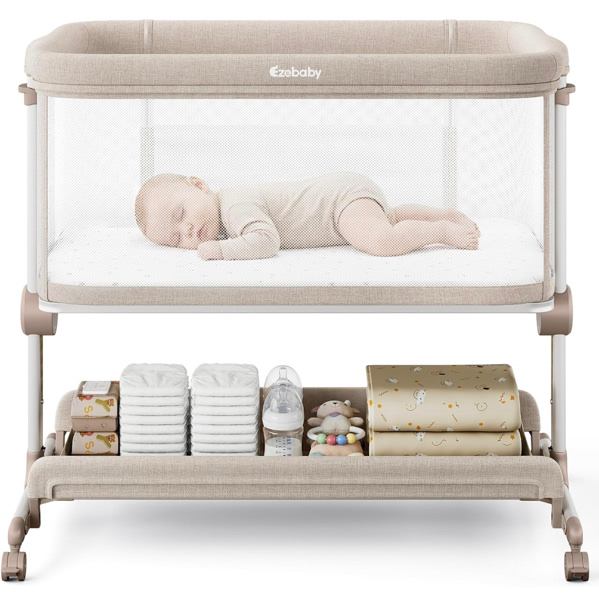 Amazon.com: Ezebaby Baby Bassinets Bedside Sleeper, Portable Bedside Bassinet for Baby Newborn Infants with Adjustable 7 Heights and All Mesh Sides, Newborn Crib with Mattress and Soft, Breathable Sheet
