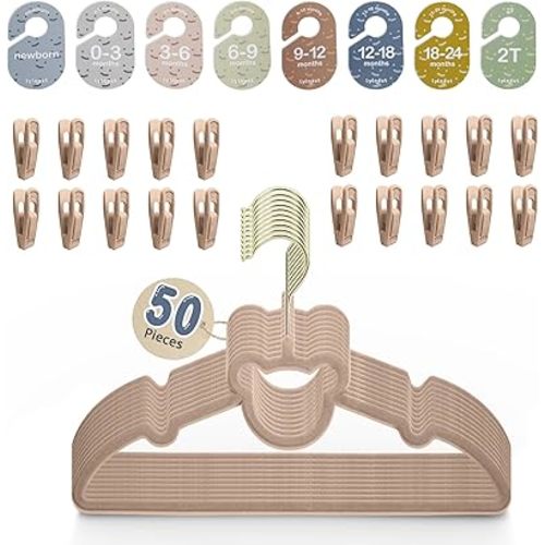 Velvet Baby Hangers with Clips - Kids Velvet Hangers with Clips - Toddler Hanger - Newborn Hanger - Baby Size Closet Dividers - Ganchos para Ropa de Bebe