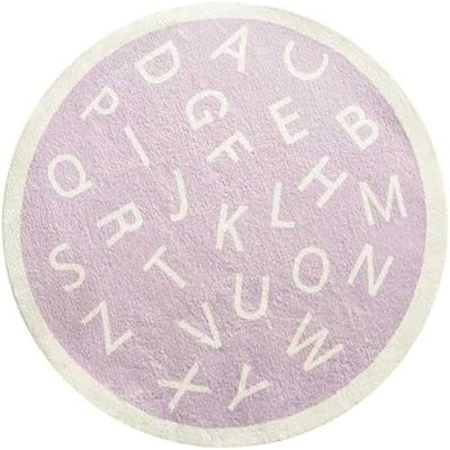 Round ABC Play Rug Soft Circle Alphabet Nursery Rug Washable Non-Slip Educational Learn Classroom Rug Playmat Crawling Mat Carpet for Playroom Living Room Bedroom Kids Room Decor (Purple, 55inch)