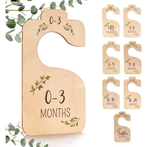 Beautiful Wooden Baby Closet Dividers for Clothes - Double-Sided Organizer from Newborn to 24 Months - Adorable Nursery Decor Hanger Dividers Easily Organize your Little Baby Girls or Boys Room