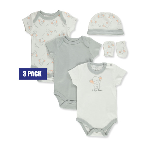 Quiltex girls 5pc Hello There Layette Set, 6/9M, Grey