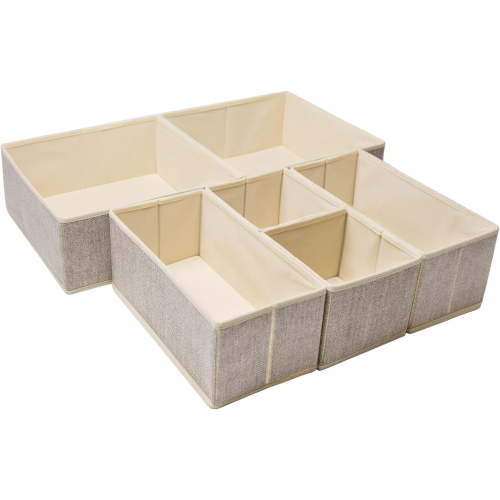 Foldable Underwear Drawer Organizer, Closet Dividers, Storage Box for Clothes, Socks (6 Bins, Gray)