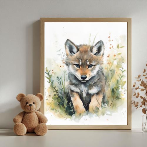 Woodland Nursery Wolf Art Print | Digital Wall Art for Boys' Room | Woodland Animals | Nature Inspired Nursery Decor | Playroom & Kids Room